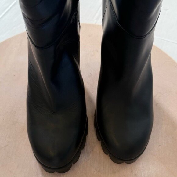 Pollini Leather Boots Matte Black Size 7.5 High Heeled Mid Calf Height EUC - Picture 3 of 12